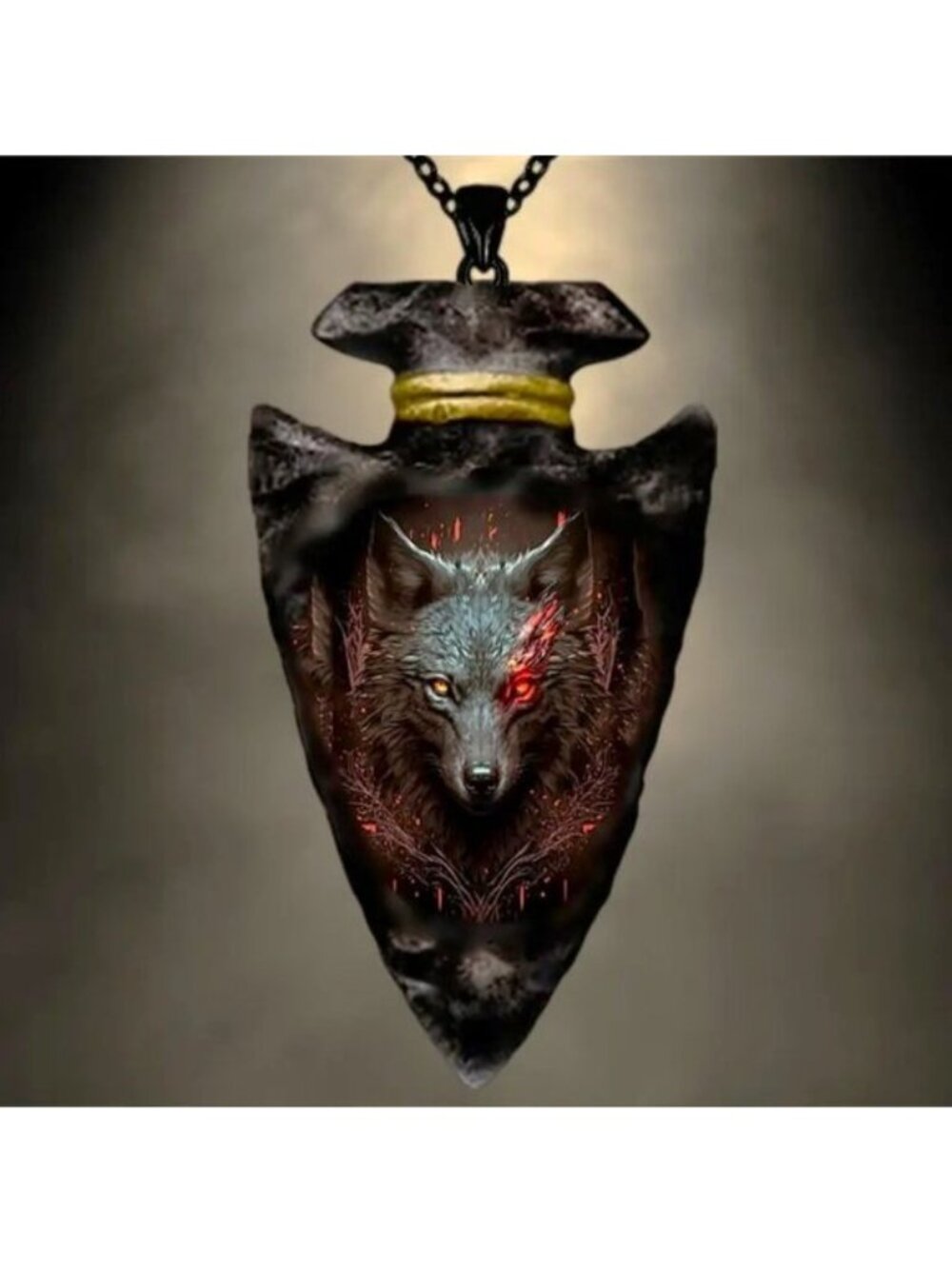 Wolf Arrowhead Necklace Native Indian Pendant Edgy Chain Trendy Stylish Spirit